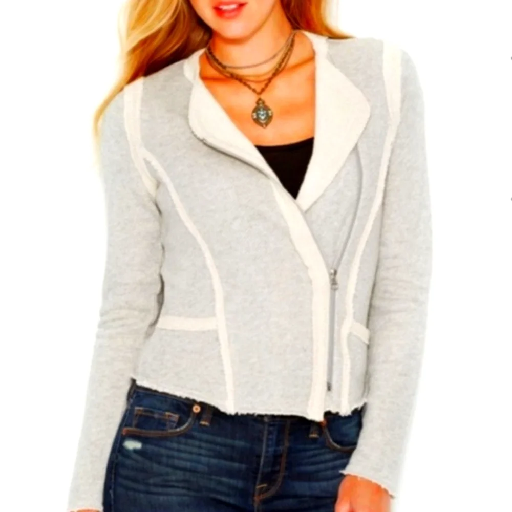 Lucky Lotus Lucky Brand Assymetrical French Terry Moto Jacket Bohemian Summer - Picture 1 of 11